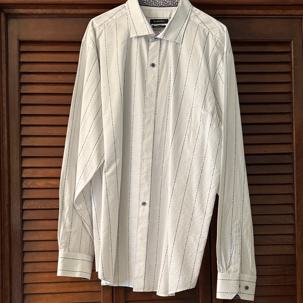 Calvin Klein White and Black Striped Button Down Shirt